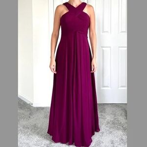 Elegant Women's Crisscross Halter Evening Dress in Deep Plum